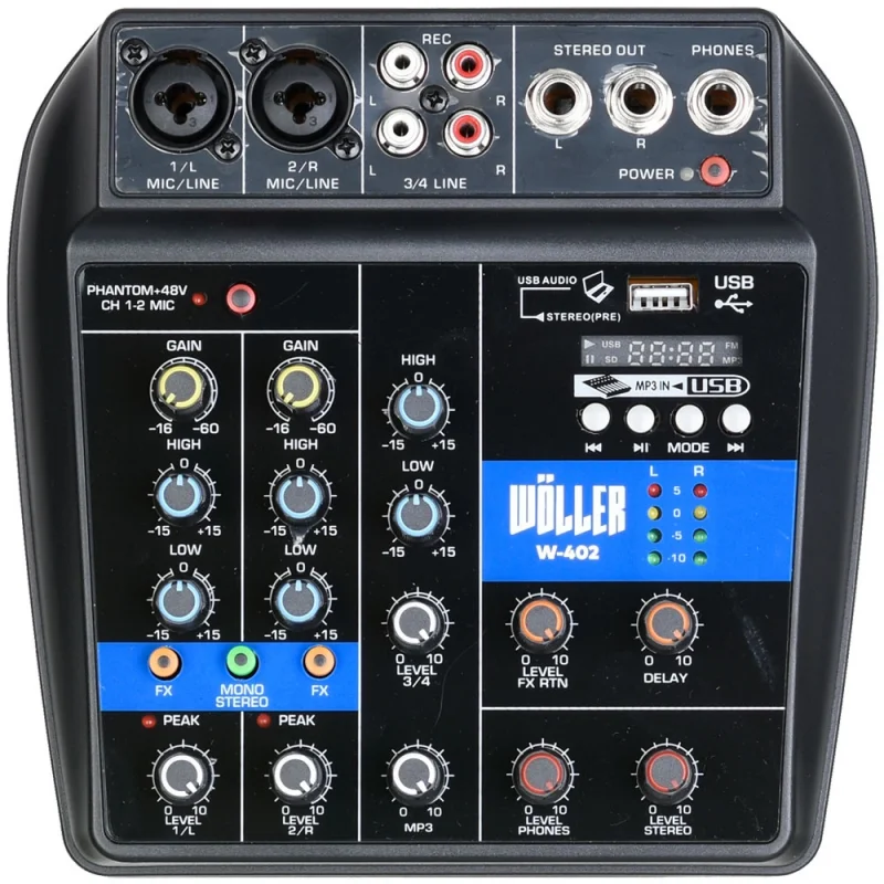 Wöller W-402 4 Kanal Mini Deck Mikser, +48V Phantom