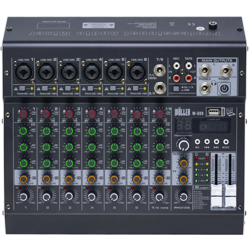 Wöller W-809 8 Kanal Deck Mikser, 99 DSP Efekt, USB, Bluetooth