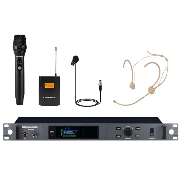 K.Meister UW-4020 EL + Yaka + Headset Full Size Kablosuz Mikrofon Seti, uzun mesafe
