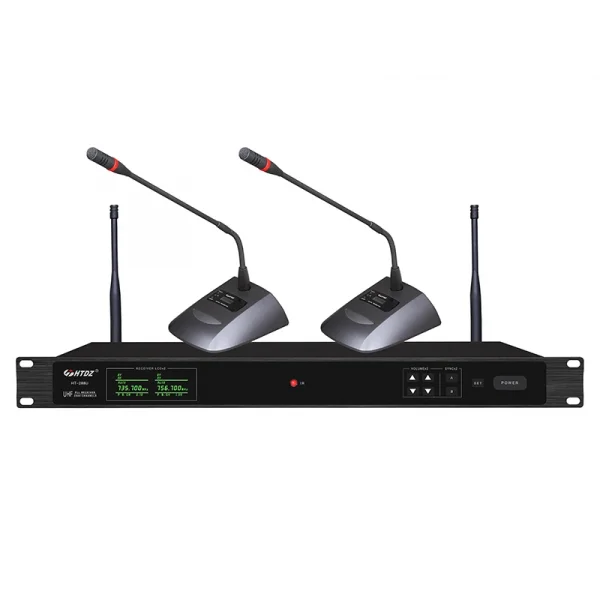 HTDZ HT-280U İkili Kablosuz Kürsü Mikrofon Seti, UHF, 2 Kaz Boynu Verici + Alıcı