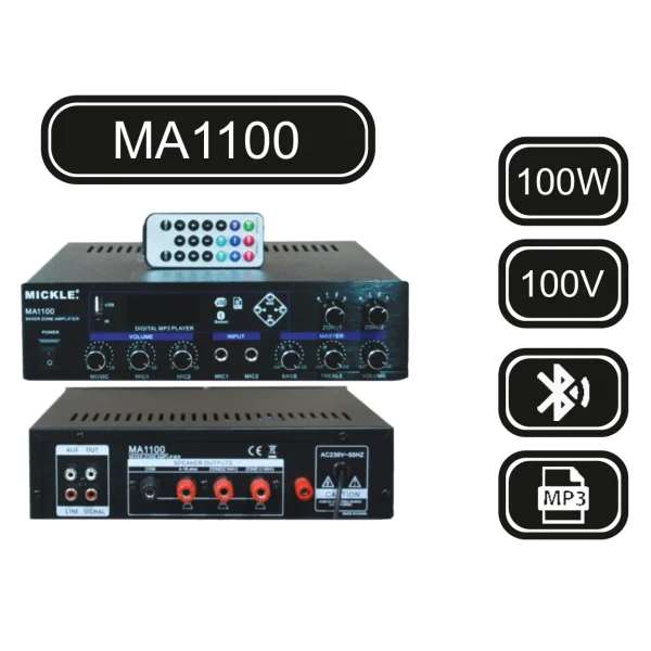 Machtig MA1100 Mikser Amfi | 100W/100V | USB | Bluetooth |  Priority