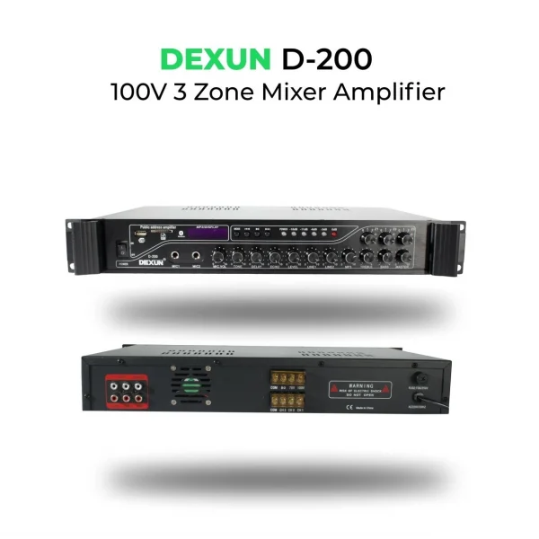 DEXUN D200 Mikser Amfi 100W/100V 3-zone volüm kontrol, USB/BT