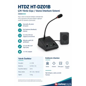 HTDZ HT-DZ01B Çift Yönlü Gişe İnterkom Sistemi, Kaz Boynu Mikrofonlu, 2 × 5 W