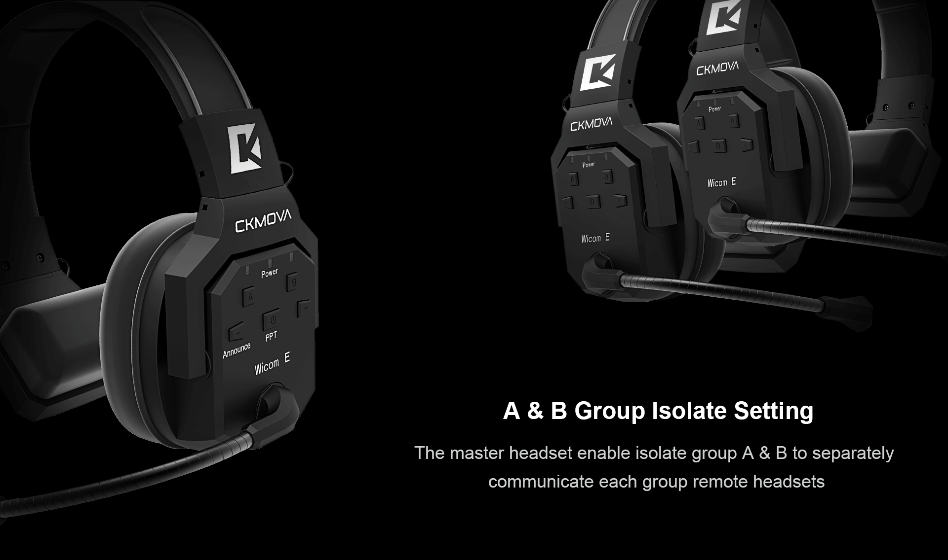 Wicom E-S3 Wireless intercom communication system with single earpiece for 3 people, 400 meters range, 1 Master + 2 Headset