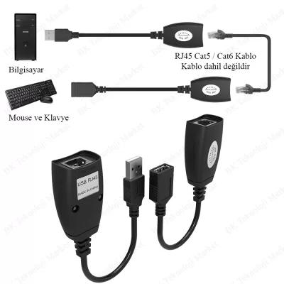 Metex BK-001073 USB Extender - Cat5 / Cat5e / Cat6 Kablosu Üzerinden USB 2.0 - RJ45 LAN Uzatma Adaptörü