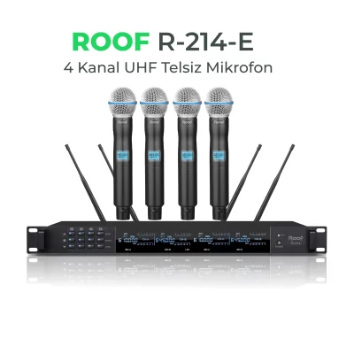 Roof R214E 4 Kanal UHF Dörtlü El Tipi Telsiz Mikrofon Seti