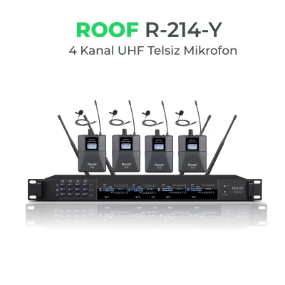 Roof R214Y 4 Kanal UHF Dörtlü Yaka Tipi Telsiz Mikrofon Seti