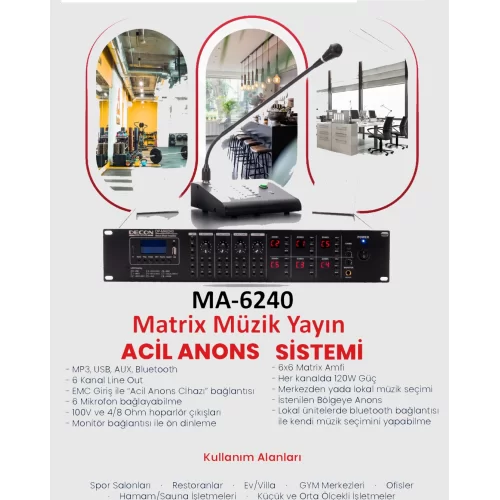 DECON Matrix-6240 6 Bölgeli Matrix Müzik Yayın ve Acil Anons Sistemi