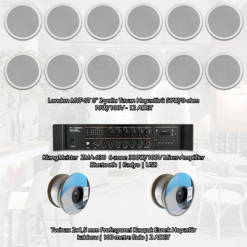 London Kafe-Mağaza için Hazır Ses Sistemi Paketi 350m2
