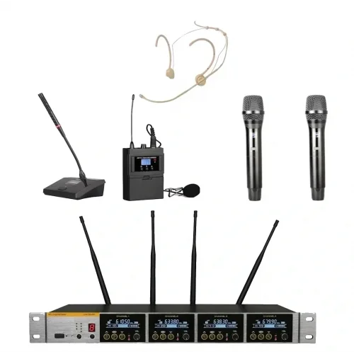 K.Meister UW-3435 4 Mikrofonlu Kablosuz Mix Set, 2 EL + 1 Yaka + 1Headset + 1 Kürsü