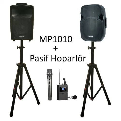 Mickle MP1012 2x10 Mobil Hoparlör Sistemi, Aktif + Pasif Çift Hoparlör, Çift Mikrofon, 600/1200W 99 prg Dijital Efekt