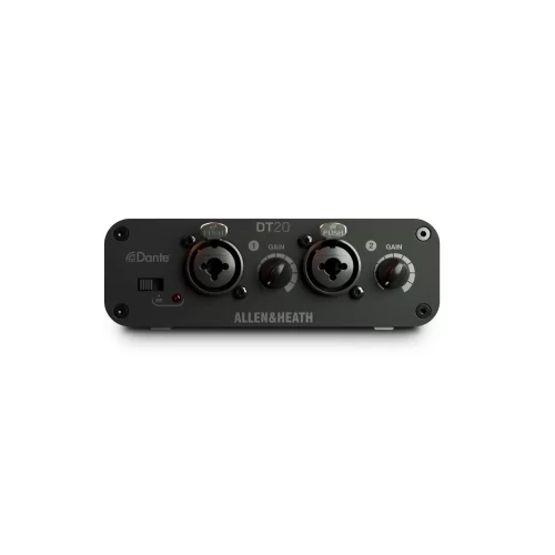 Allen & Heath DT20 2in Dante Interface | 2 XLR mic/line, 48V, Local Control, PSU, rubber feet