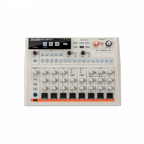Arturia Drumbrute Impact 1984 10 sesli analog bir davul makinesi, yeni ve sade kırık beyaz estetiğiyle yeniden tasarlandı