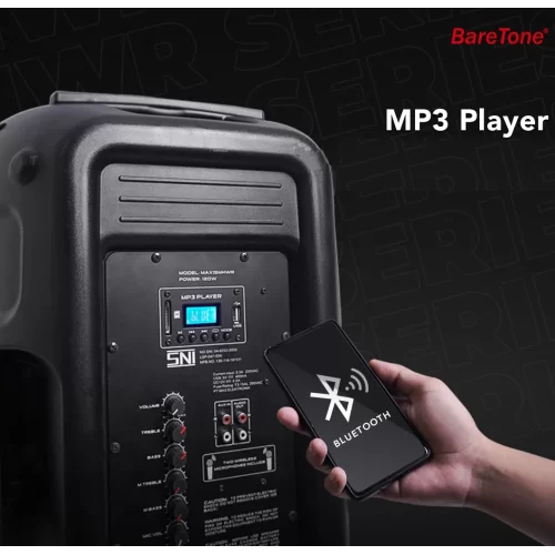 Baretone MAX15MHWR Bataryalı Portatif Hoparlör 15 Çift EL Kablosuz Mikrofonlu USB, Bluetooth