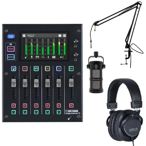 BOSS Gigcaster GCS-5 Yayın Seti 2 (GCS-5, STPODCASTPROBK, KS-004CC, KHDP-S300)