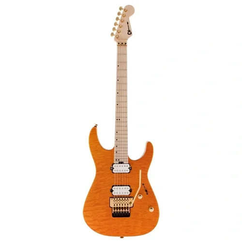 Charvel Pro Mod DK24 HH Mahogany Quilt Maple Top Floyd Rose Akçaağaç Klavye Dark Amber Elektro Gitar