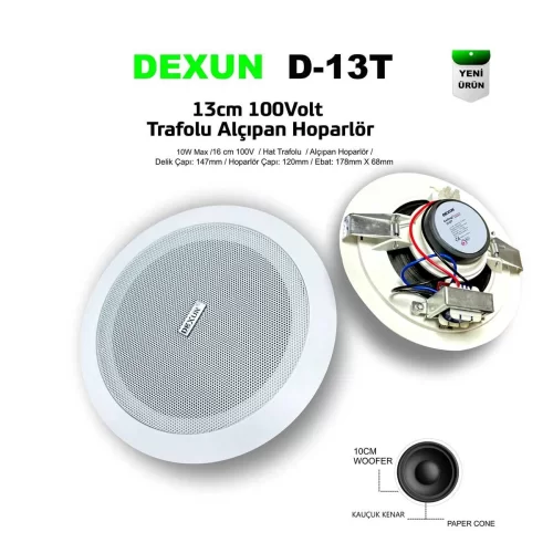 DEXUN D-13T 13cm 5 100v Hat Trafolu Alçıpan Hoparlör