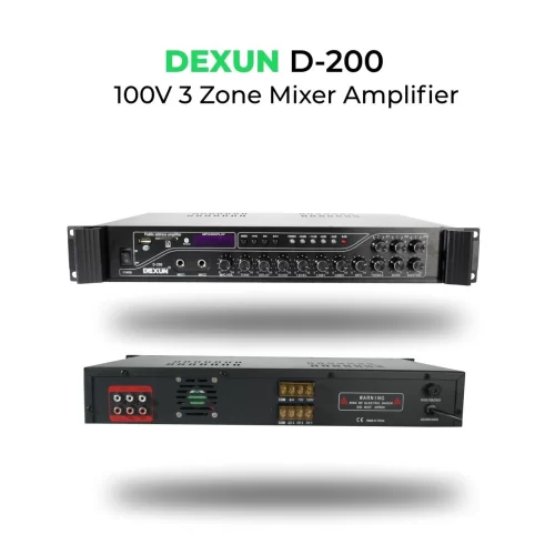 DEXUN D-200 3-zonlu Mixer-Ampli USB/Bluetooth 200W/100V 3 Volüm