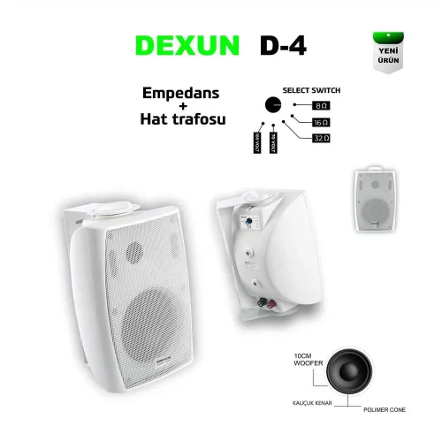 DEXUN D-4T 4 Duvar Hoparlörü 150W/8/16/32 ohm 32W/100V (Adet)