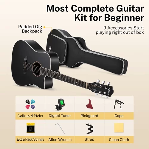 Donner DAG-1CB Cutaway Akustik Gitar Seti (Siyah)