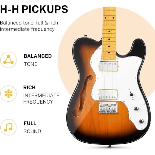 Donner DJC-1000S TL Thinline F Hole Elektro Gitar Paketi (Sunburst)