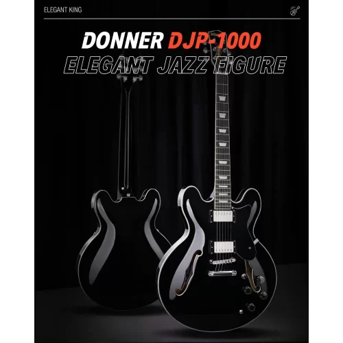Donner DJP-1000 Semi-Hollow Elektro Gitar (Siyah)