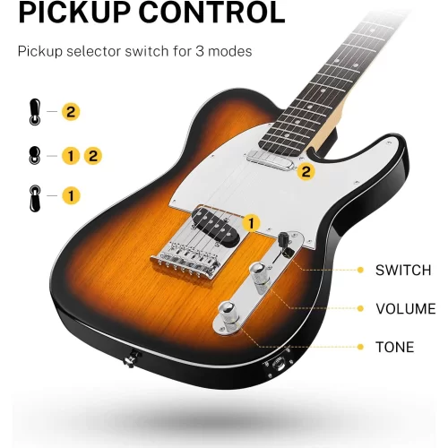 Donner DTC-100S Telecaster Elektro Gitar Paketi (Sunburst)