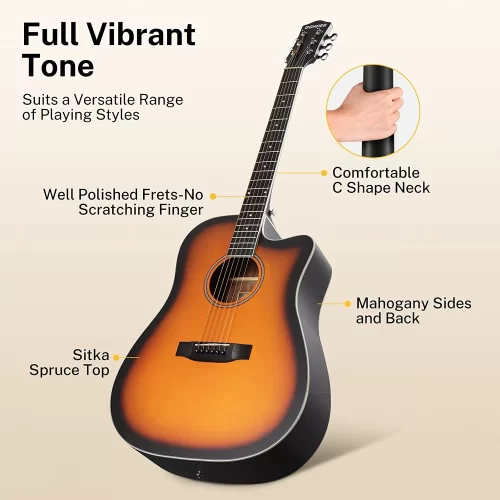Donner EC1020 Cutaway Akustik Gitar Paketi (Sunburst)