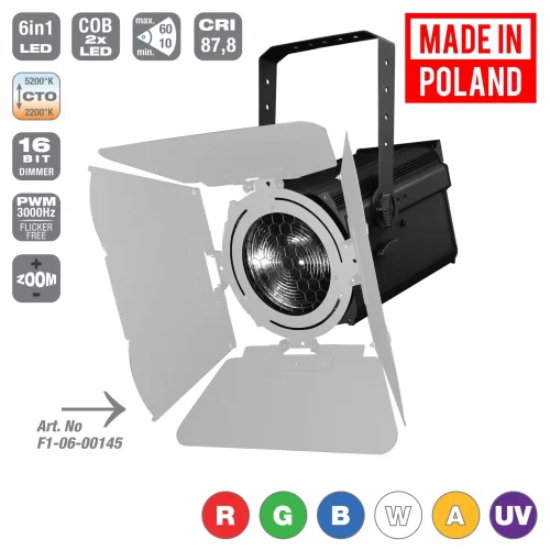 Flash LED F300 AUV Led Fresnel Spot 300W 6w1 RGBWA + UV theatre spotlight