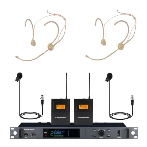 K.Meister UW-402HH Çift Headset Çift Yaka Kablosuz Mikrofon Seti, Gerçek Diversity, 300 metre mesafe