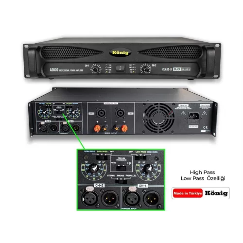 König A-2000/S 2x850W/4 ohm Power Amplifier with crossover