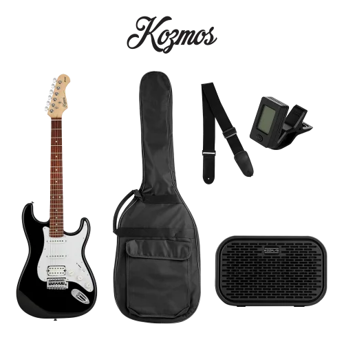KOZMOS KGP-STG20/BK Siyah Yeni Başlayanlar için Elektro Gitar Seti, ( Gitar + Amfi + Akort + kılıf )