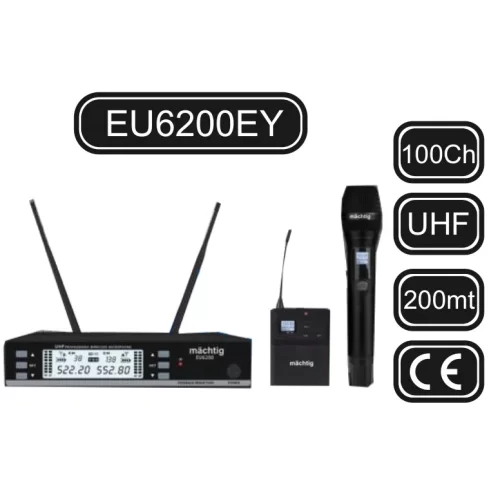 Matching EU6200EY EL + YAKA Kablosuz Mikrofon Seti, 2x100 Kanal, 200-metre mesafe