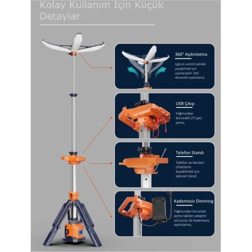 PL200 Seyyar Bataryalı Solar Led Aydınlatma Spotu