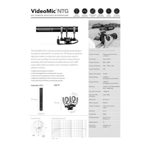 RODE VideoMic NTG Profesyonel Kalitede Gelişmiş Video Shotgun Mikrofon