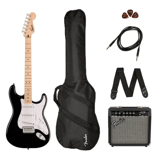 Squier Sonic Stratocaster Black Frontman 10G Amfi Elektro Gitar Seti