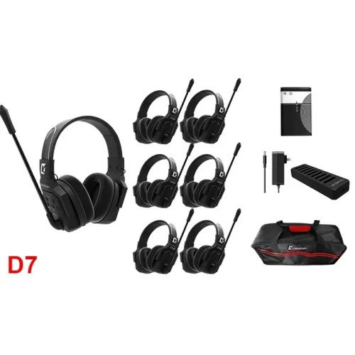 Wicom E-D7 7-Kişi için Dual Kulaklıklı Çift Yönlü Kablosuz intercom iletişim Sistemi, 400 mt mesafe, 1 Master + 6 Headset