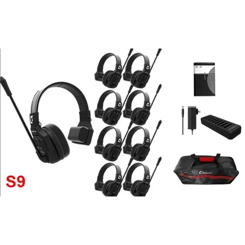 Wicom E-S9 9-Kişi için Tek Kulaklıklı Çift Yönlü Kablosuz intercom iletişim Sistemi, 400 mt mesafe, 1 Master + 8 Headset