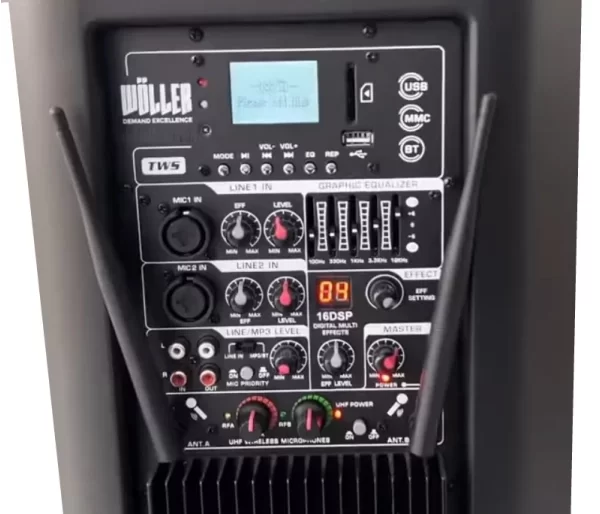 Wöller W-1230 Taşınabilir Aktif Hoparlör 12 400W | Çift El Kablosuz Mikrofonlu | USB, Bluetooth