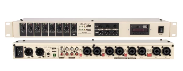 Meteor MX16 16 Kanal 2-zone 1U Rack Tipi Ses Mikseri, 8 mikrofon 3 stereo
