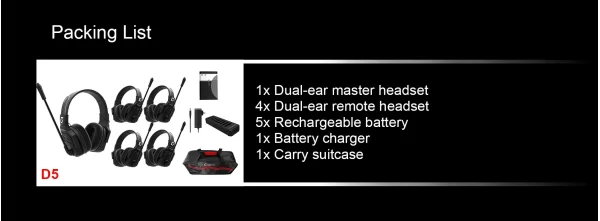 Wicom E-D5 5-Kişi için Dual Kulaklıklı Çift Yönlü Kablosuz intercom iletişim Sistemi, 400 mt mesafe, 1 Master + 4 Headset