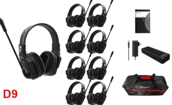 Wicom E-D9 9-Kişi için Dual Kulaklıklı Çift Yönlü Kablosuz intercom iletişim Sistemi, 400 mt mesafe, 1 Master + 8 Headset