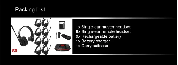 Wicom E-S9 9-Kişi için Tek Kulaklıklı Çift Yönlü Kablosuz intercom iletişim Sistemi, 400 mt mesafe, 1 Master + 8 Headset