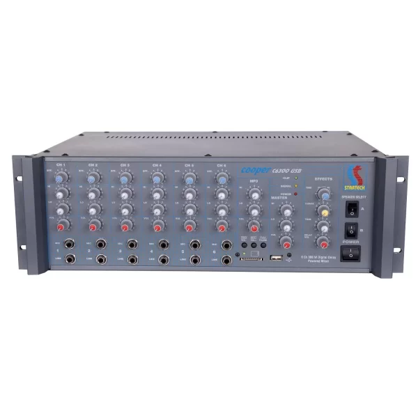 Startech COOPER C6 300T USB Mixer-Ampli 6 input 300W/100v, Echo & Reverb, İÇ+DIŞ