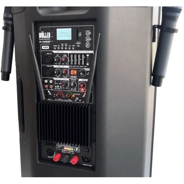 Wöller W-1540 Taşınabilir Aktif Hoparlör 15 400W | Çift El Kablosuz Mikrofonlu | USB, Bluetooth