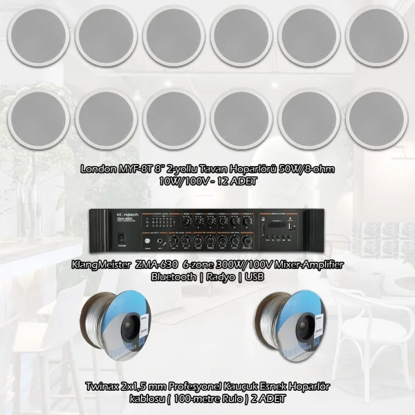 London Kafe-Mağaza için Hazır Ses Sistemi Paketi 350m2