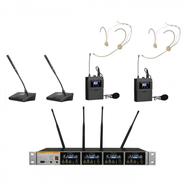 K.Meister UW-3425 4 Mikrofonlu Kablosuz Mix Set, 2 Yaka + Headset + 2 Kürsü