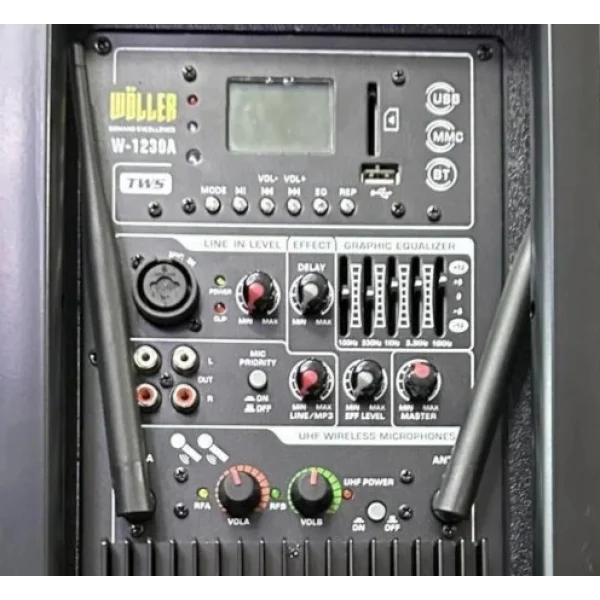 Wöller W-1230 DSP 12 Taşınabilir Ses Sistemi | 400W Hoparlör | Çift El Kablosuz Mikrofonlu | USB, Bluetooth