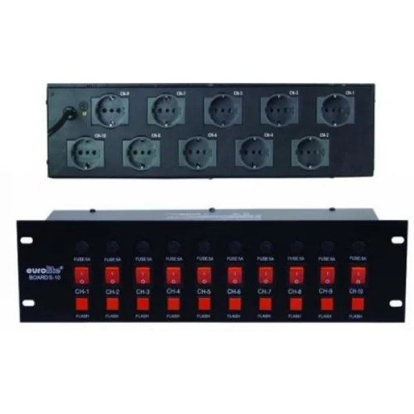 Eurolite Board 10-ST 10 Kanal Schukko Priz girişli Power Kontrol Switchbox, Flash özellikli