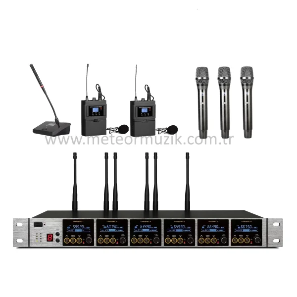K.Meister UW-3640 6 Mikrofonlu Kablosuz Mix Set ( 1 x Kürsü + 3 EL + 2 Yaka )